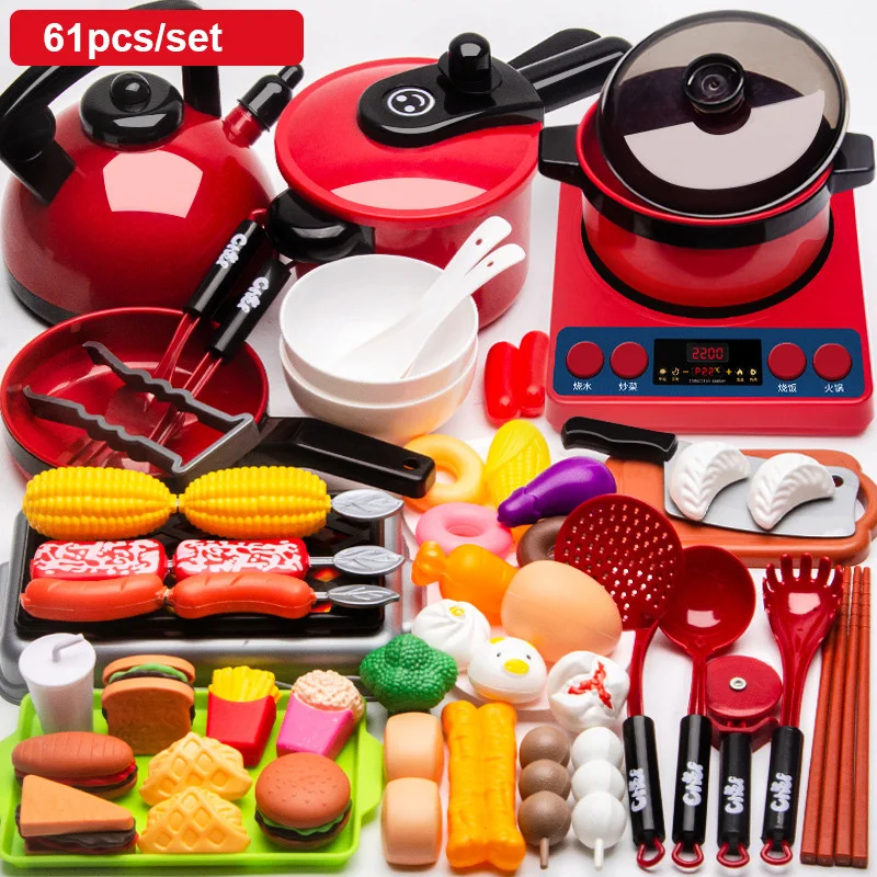 Children Kitchen Cookware Pretend Play Set Fruit Food Toys Simulation Pot Pan Kids For Girls Doll Red | Игрушки и хобби