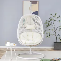Oversized Rattan Hanging Egg Chair with Stand, Thick Cushion and Frame Outdoor Rocker, for Indoor Outdoor. Comfy Egg Swing Chair 2