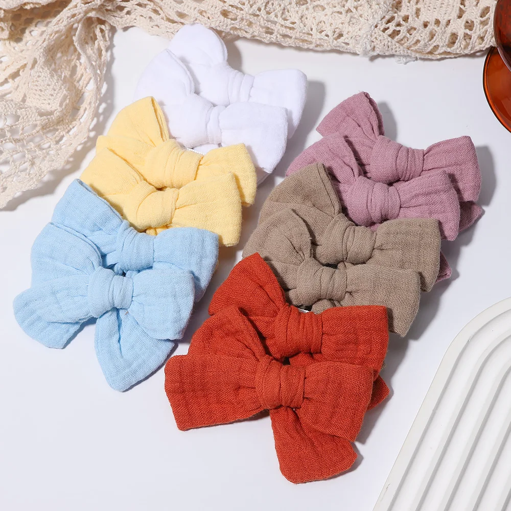 2Pcs/set Cotton Hair Bows Bowknot with Clips for Girls Hair Clips Cute Barrettes Headwear Safety Hairpin Baby Hair Accessories