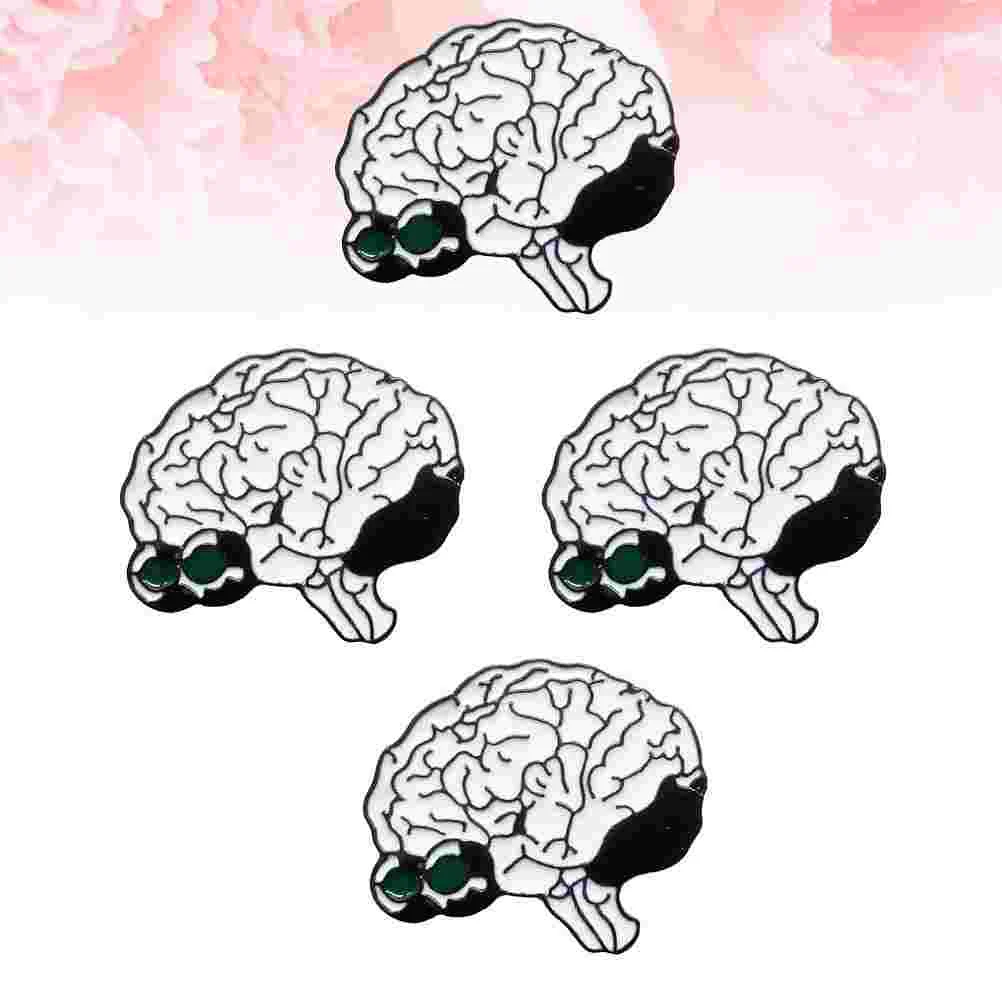 

4 Pcs Cartoon Brooch Woman Breastpin Human Brain Corsage Hat Decor Coat Alloy Clothes