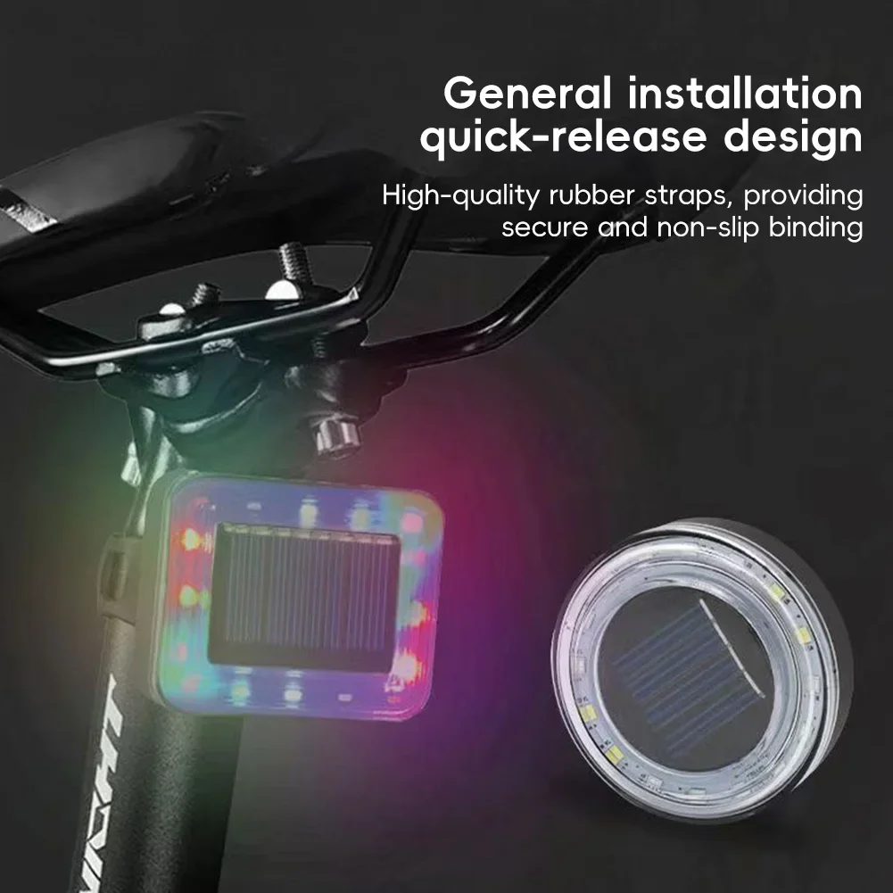 Solar Bicycle Tail Light Colorful Bicycle Rear Lamp Type-C Charging Bike Warning Taillight Cycling Accessories Easy to Install