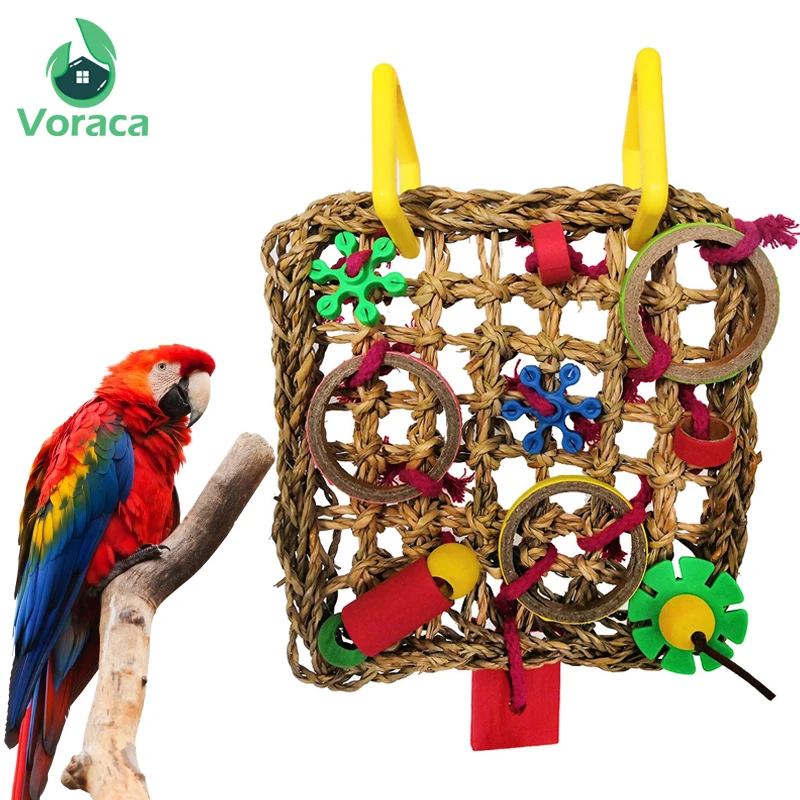 

Rope Swing Play Ladder Chew Foraging Colorful Funny Parrot Toys Bird Climbing Net Parrot Toys Woven Seagrass Biting Hanging Hemp