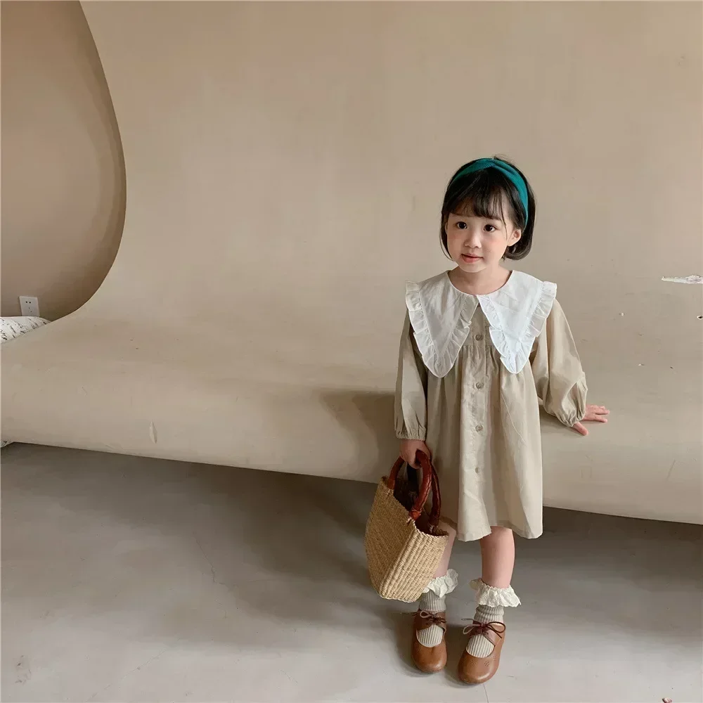 Girls Clothes Casual Dress Spring Autumn Korean Cotton Linen Girls Princess Plaid Dress 2pcs girls dress princess costume
