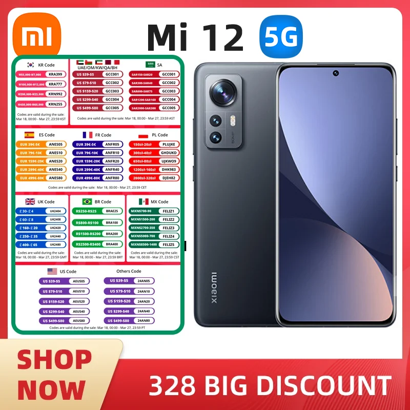 Xiaomi Mi 12 Android 5G Unlocked 6.28 inch 12GB RAM 256GB ROM All ...
