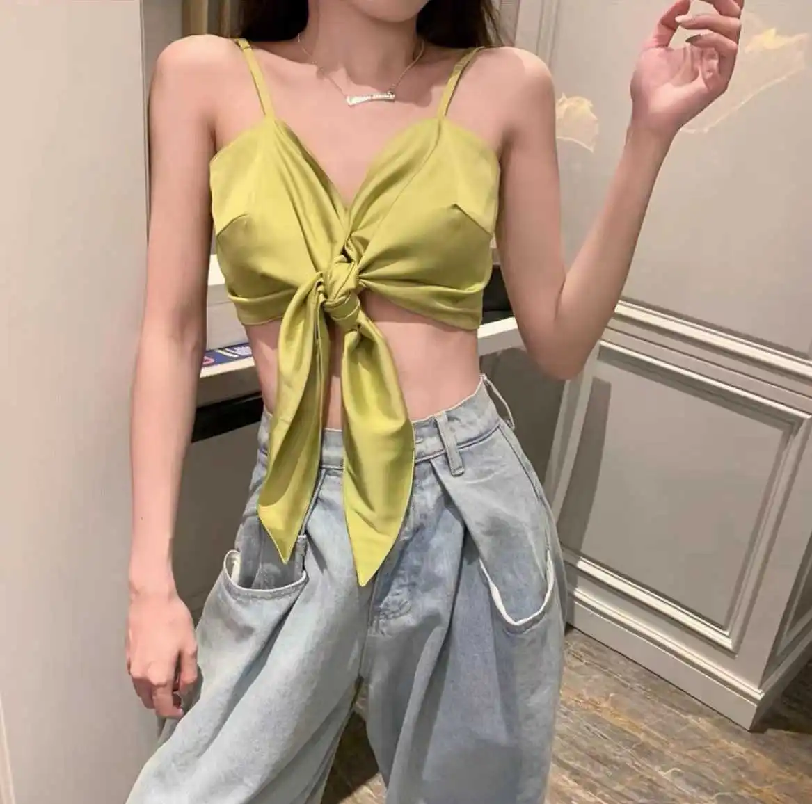 

Sexy Cropped Tops Women Fashion Backless Sling Tanks 2023 Ropa Mujer Bandage Bow Slim Fit Y2k Top Summer Korean Sweet Camis