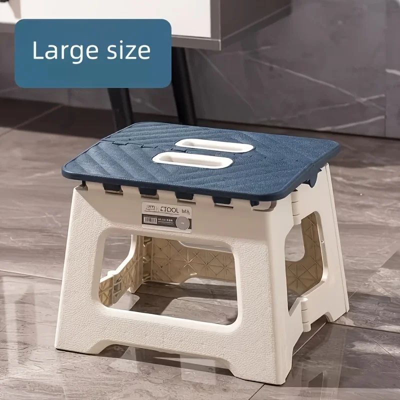 Compact & sturdy folding stool, handle & nonslip, for kitchen, bedroom, camping, fishing, BBQ, bath. Lightweight & portable.