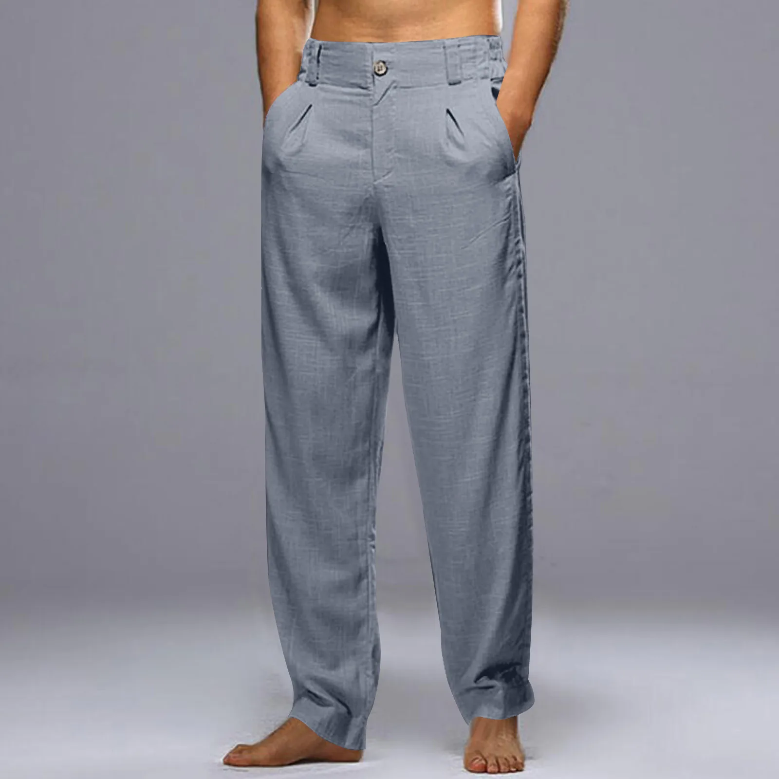 Casual Einfarbig Versuchen Atmungsaktive Casual Cargo Hosen Für Männer Plus Größe Tasche Elastische Taille Hosen Streetwear Männlich_voghion.com