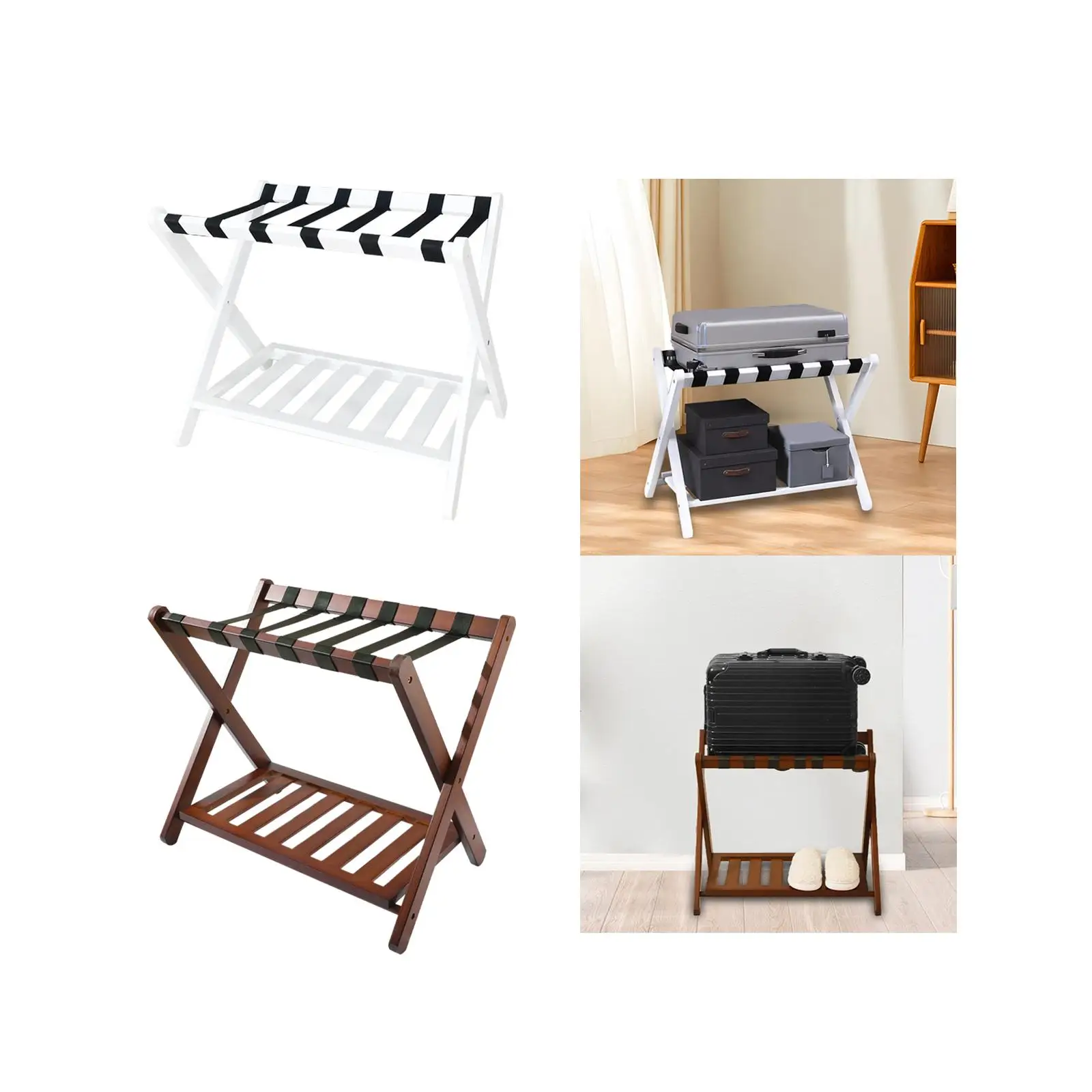 Guest Room Bamboo Foldable Luggage Rack Sturdy Multifunctional Convenient Stylish 26x17x21inch Portable with Nylon Straps images - 6