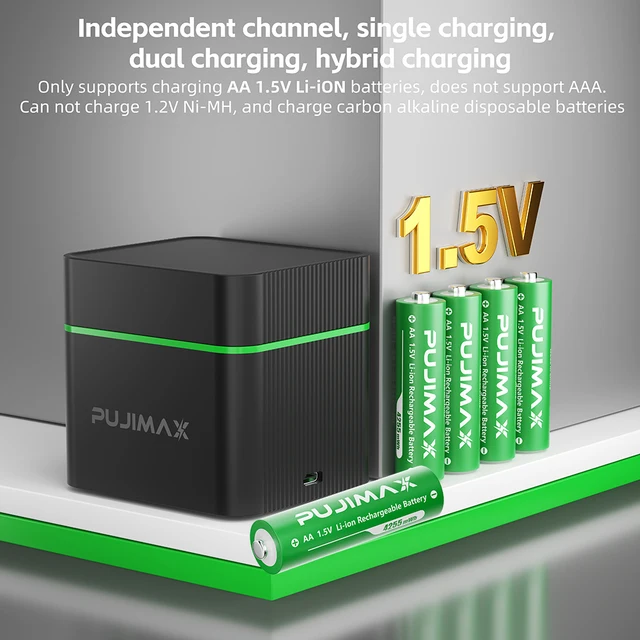 PUJIMAX 4/8/12 Slot AA 4255mWh Smart Charging Compartment   1.5V Lithium Battery Rechargeable Charger Set Large Capacity 1
