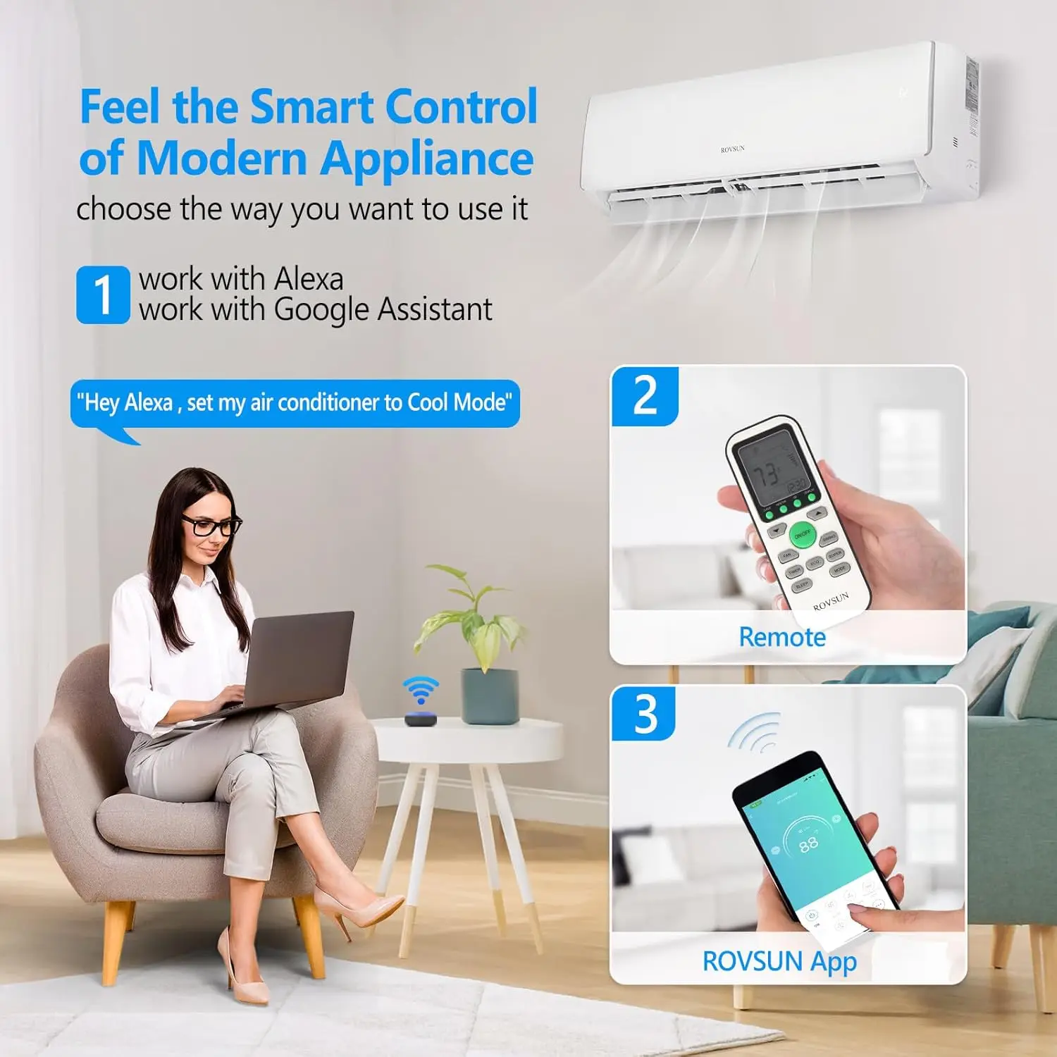 11000 BTU Wifi Enabled Mini Split Air Conditioner & Heater 17 SEER2 115V Inverter Ductless Wall AC Unit with Pre-Charged 4