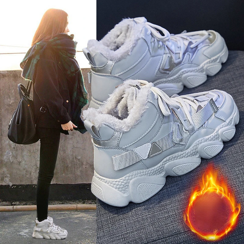 Women Sneakers Winter 2022 New Arrivals Comfortable Plus Velvet Keep Warm Platform Sneaker Female Casual Sports Skateboard Shoes