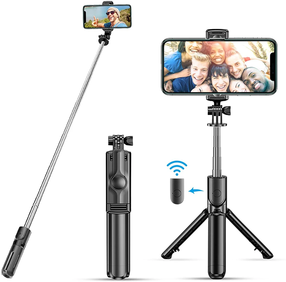 Extensível Selfie Stick Tripé, Sem Fio, Bluetooth,