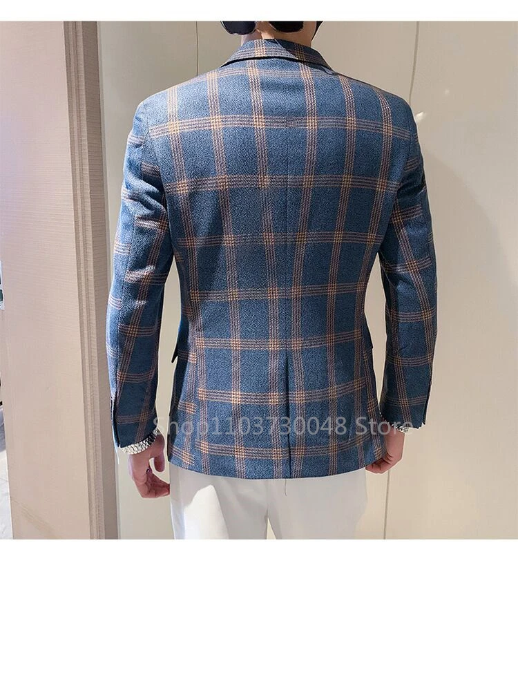 High Quality Fashion with Handsome British Style Plaid Business Men's Notch Lapel Suit Coat Casual Mens Blazer S-6XL Jacket 4