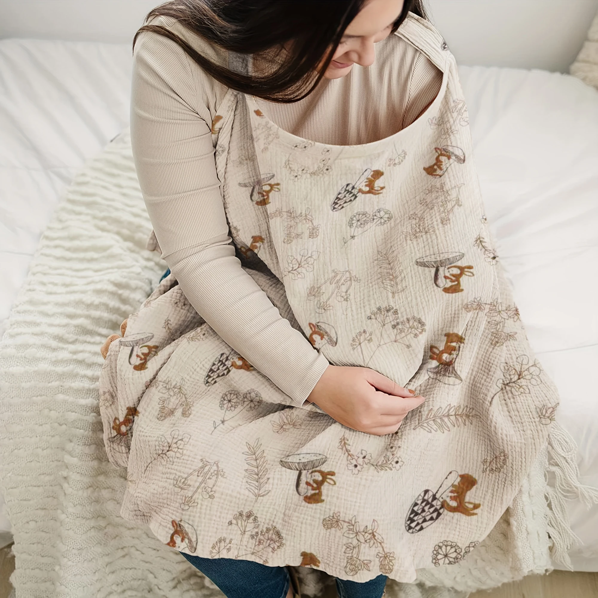 1 pc Nursing Cover Cloth - Outdoor Breastfeeding Shawl, Anti-Exposure Gauze Feeding Cover-up, Breathable Nursing Scarf for Mater