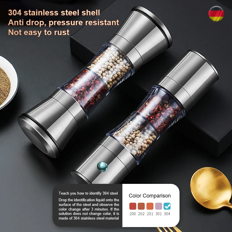 Manual Salt Mill Grinder Multifunctional Double Side Pepper Spices Grinder Seasoning Tool Kitchen Cooking Tool for Camping salt and pepper grinder nut spice grinder herb grinder pepper grinder herb spice grinder