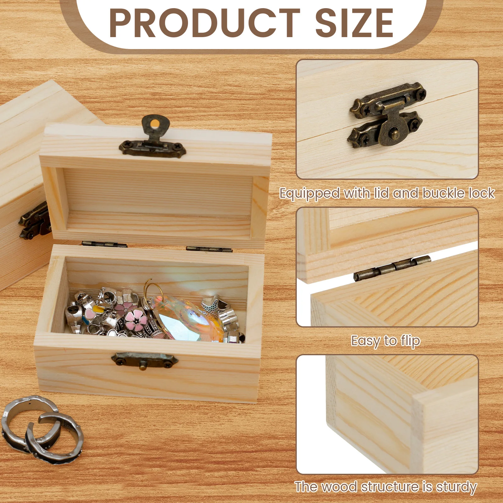 10PCS Mini Jewelry Storage Box Wooden Box with Lid Clasp Locking Unfinished Blank Craft Box Treasure Chest for DIY Painting