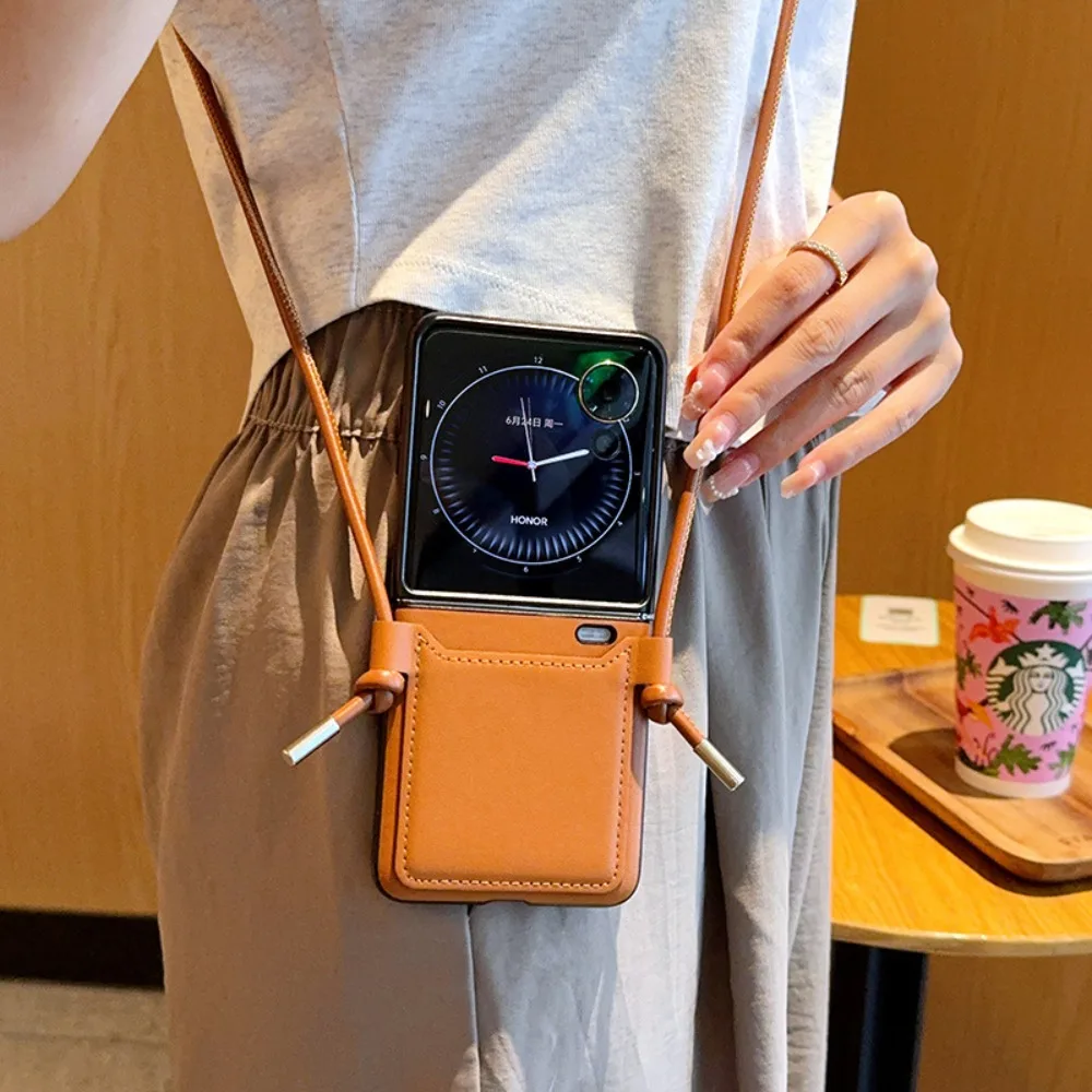 Elegant Business Crossbody Lanyard Card Holder Phone Case - Premium PU Leather Cover