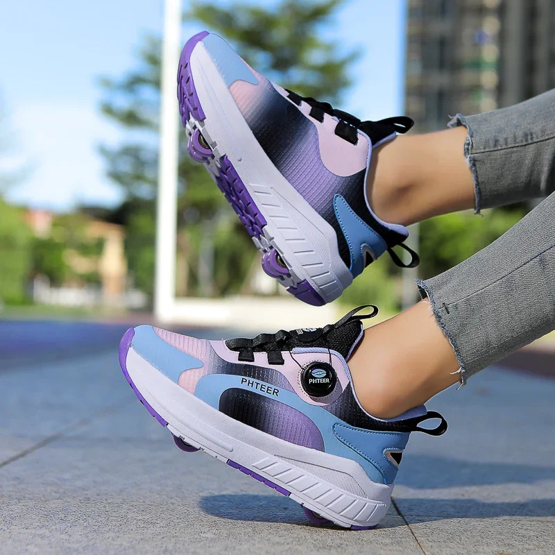 Children's Casual Sports Shoes Rotating Buckle Comfortable Breathable Trendy Gradient Boys and Girls Roller Skates Running Shoe