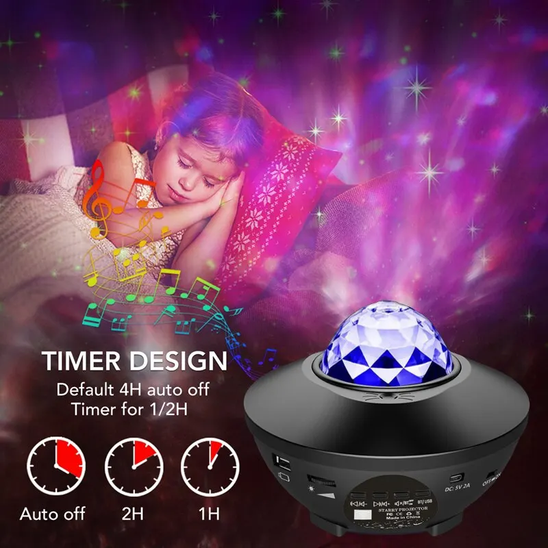 Starry Night Light Projector for Bedroom，Sky Galaxy Projector Ocean Wave  Projector Light Bluetooth Music Speaker, As Gifts for Birthday Party  Bedroom 