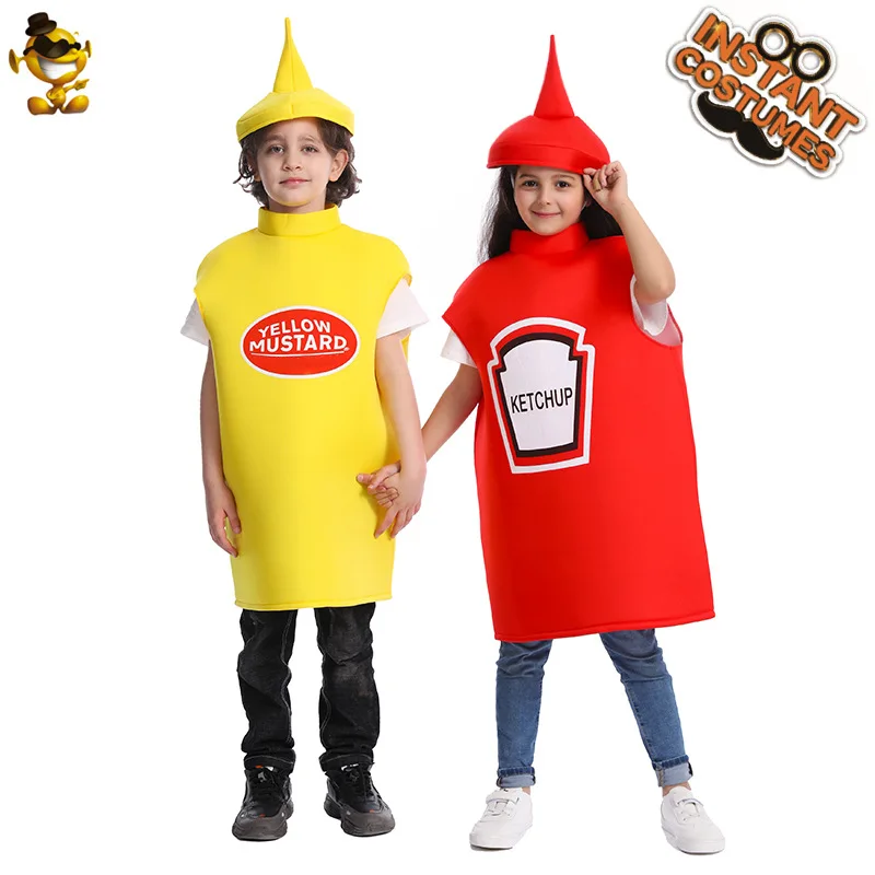 Child Spoof Ketchup Mustard Costume Halloween Carnival Party Funny Props