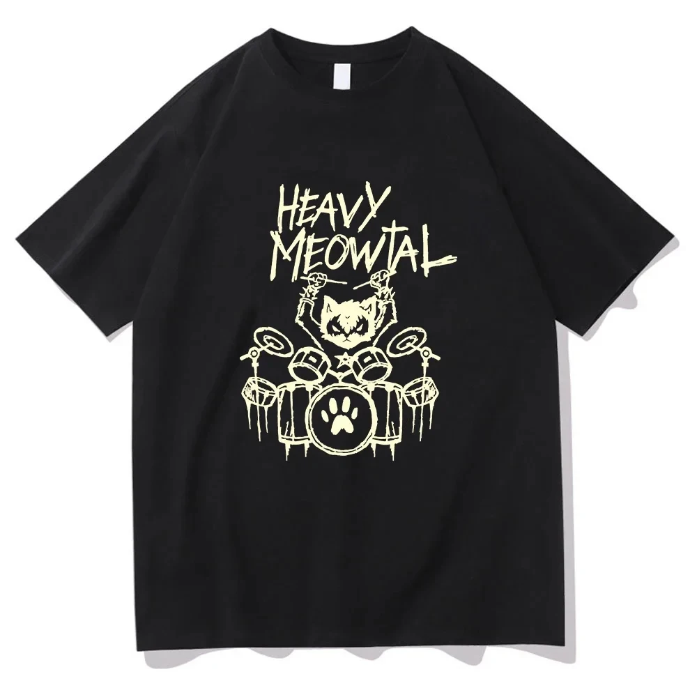 

Heavy Meowtal Cat Printed T-shirt Metal Music Funny Graphic Tshirt Fashion Mens Tops Shirt 100% Cotton T Shirts for Male 64791