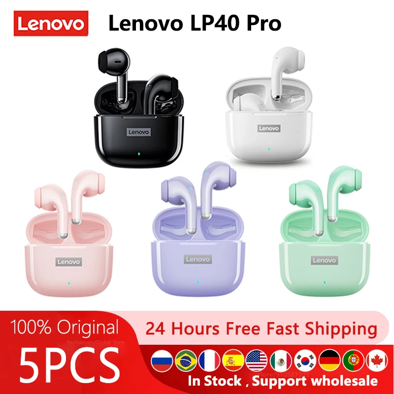 5 Pz Lenovo Lp40 Pro 100% Originale Lp40Pro Tws Auricolari Wireless Bluetooth 5.1 Sport Riduzione Del Rumore Cuffie Touch Control