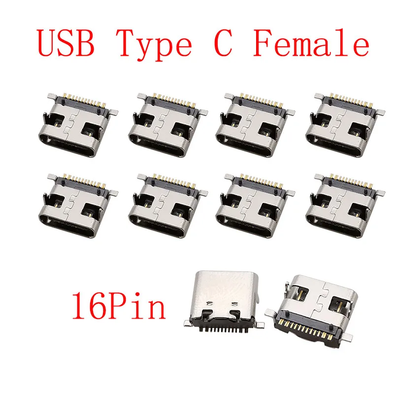 USB Type C Female Jack Charging Port Connectors - Pack of 10