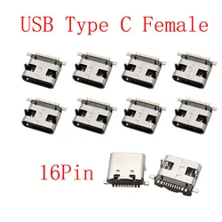 USB Type C Female Jack Charging Port Connectors - Pack of 10 (L 16Pin)