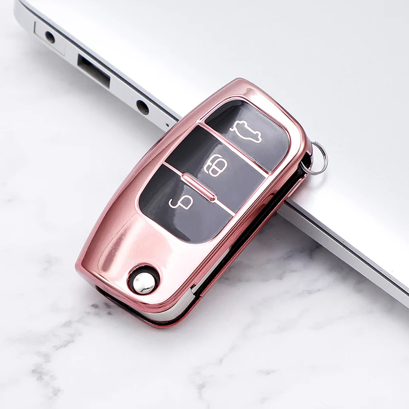 For Ford Focus 2 MK2 Fiesta Mondeo Galaxy Falcon Territory Ecosport Car TPU Folding Key Cover Bag Shell Case Keychain Protector key case cover,key case,car key shell,flip key fob shell