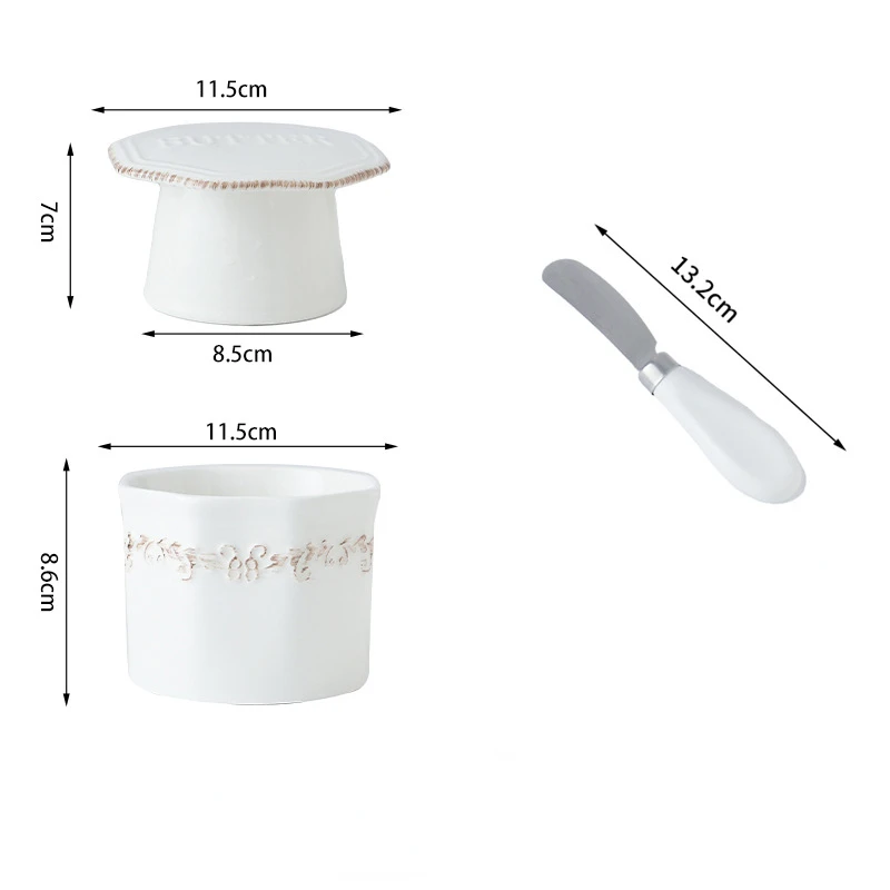 French Butter Crock with Lid for Kitchen Countertop Ceramic Soft Butter Dish with Knife Cheese Container Keeper With Waterline