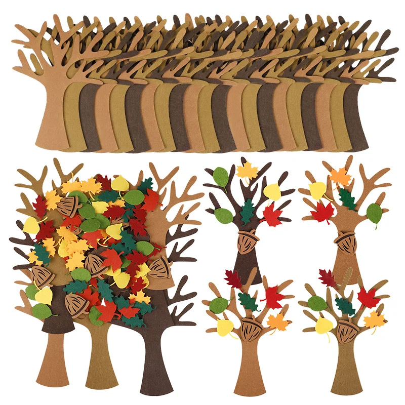 96-teiliges handgefertigtes DIY-Filzbaum-Ahornblätter-Bastelset für Herbst, Thanksgiving, Partygeschenke, Geschenk, Weihnachten, Zuhause, Zimmer, Wandbehang, Dekor
