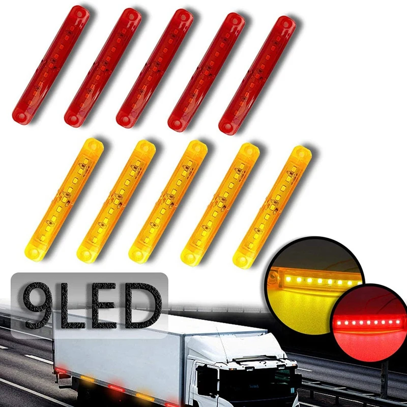 

12V 9 LED Side Marker Indicator Lights Car External Lights Warning Tail Light Amber Red For Trailer Truck Lorry 10-Pack