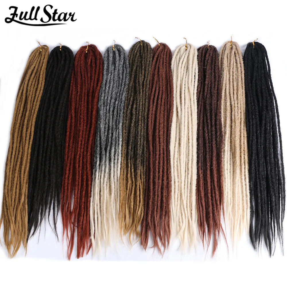 Full Star 24 Inch Handmade Ombre Black Breads Natural Look Fake Dreadlocks Synthetic Crochet Double Ended Faux Locs Extensions 2