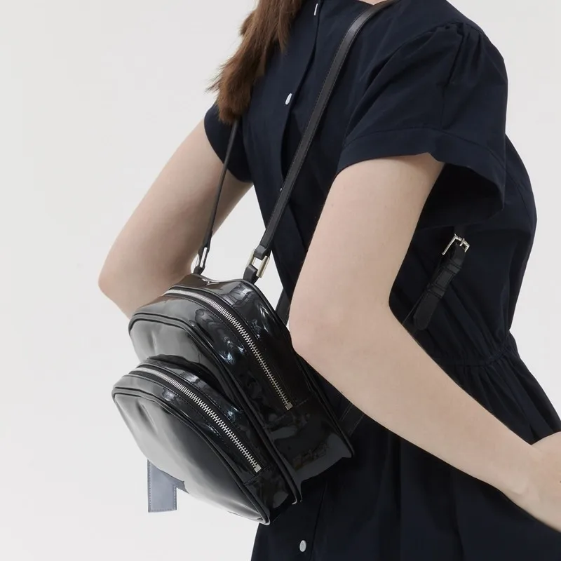 Patent Leather Mini Backpack in Black