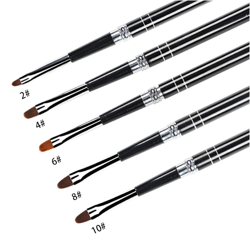 ANGNYA 2#4#6#8#10 Nail Brush Oval Gel Polish Brush Black Hand Draw Drawing Painting Pen Design Nail Art Brush DIY Manicure Tools 2