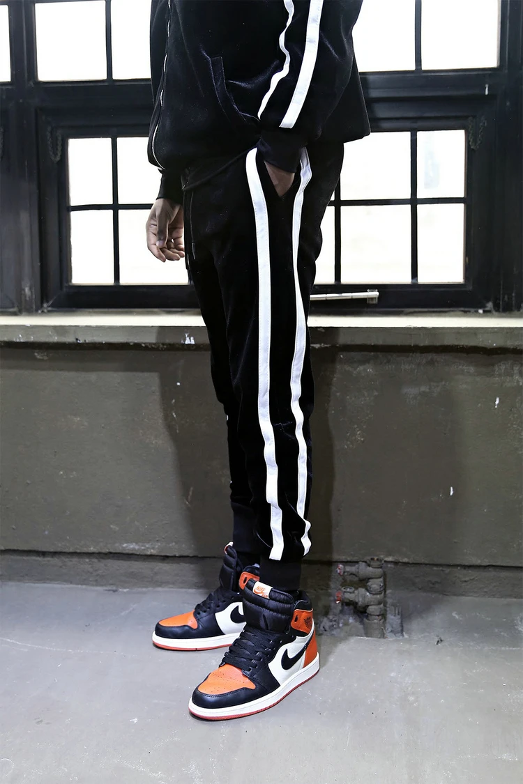 Big fashion men's new striped lace up legging trend casual pants men's and women's sports pants elastic waist