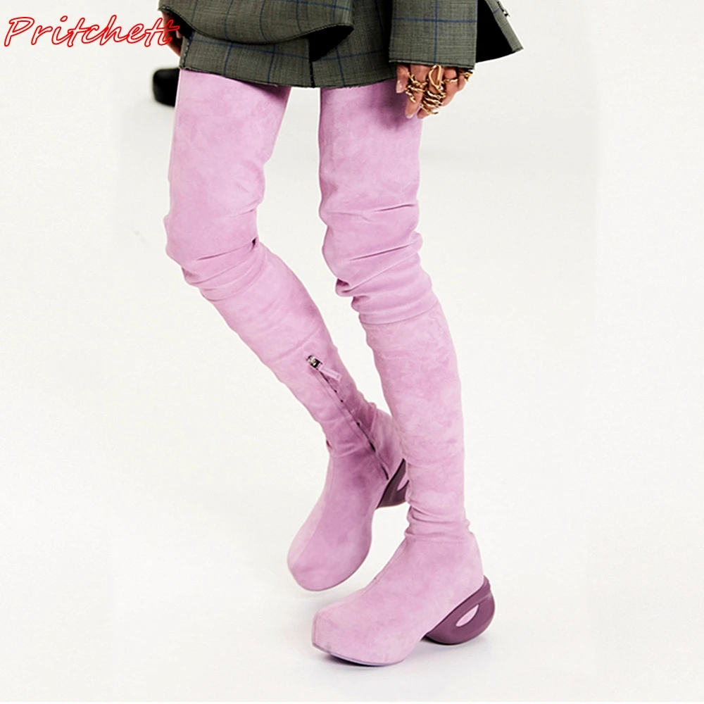 

Женские Фланелевые Сапоги выше колена, осенне-зимние сапоги на молнии сбоку, привлекательные модные Подиумные сапоги больших размеров в странном стиле