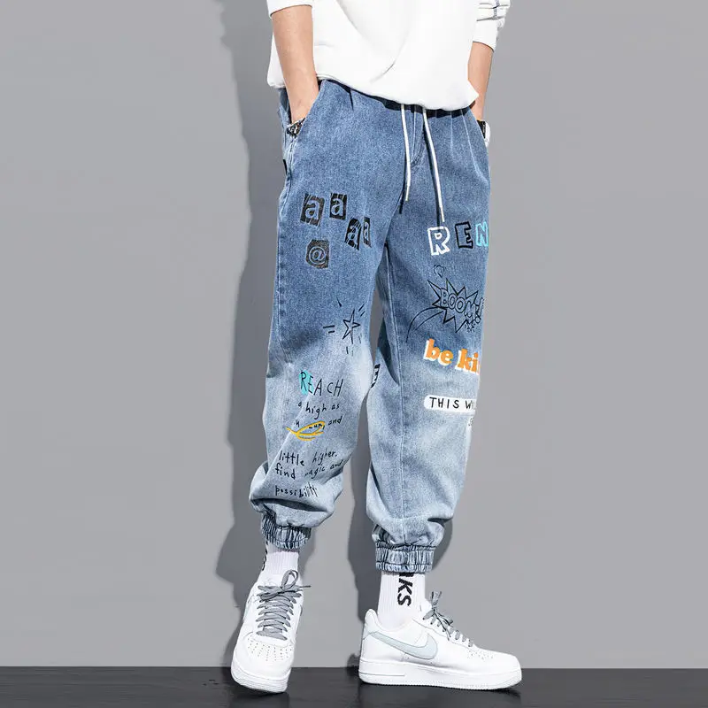 

Autumn KPOP Fashion Style Harajuku Slim Fit Trousers Loose All Match Casual Graffiti Pants Leggings Jeans Printed Pockets Pants
