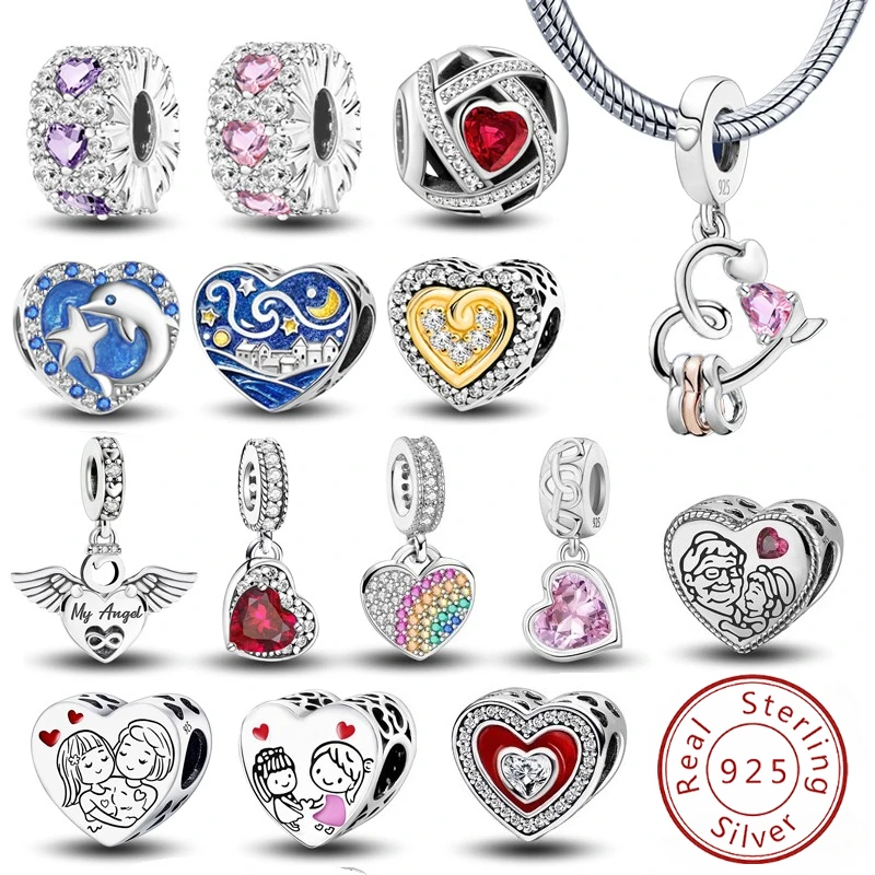 Romantische herzförmige Charms aus 925er Sterlingsilber, passend für DIY-Armbänder, hochwertiges Schmuckgeschenk für Damen