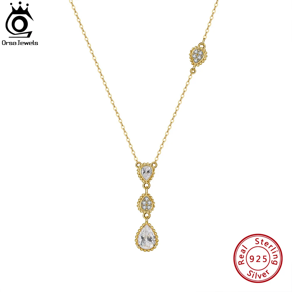 

ORSA JEWELS Luxury 925 Sterling Silver Shiny Zirconia Pendant Necklace For Women Mom Elegance Necklace 925 Fine Jewelry SN299