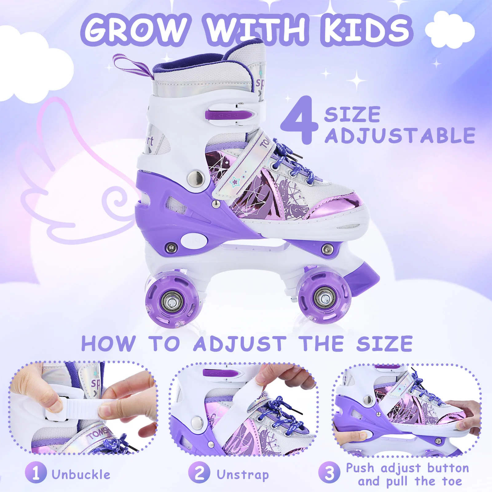 Roller Skates for Girls Boys for Kids 4 Size for Children of Different Ages Adjustable Light Up LED Luminous Wheels 6