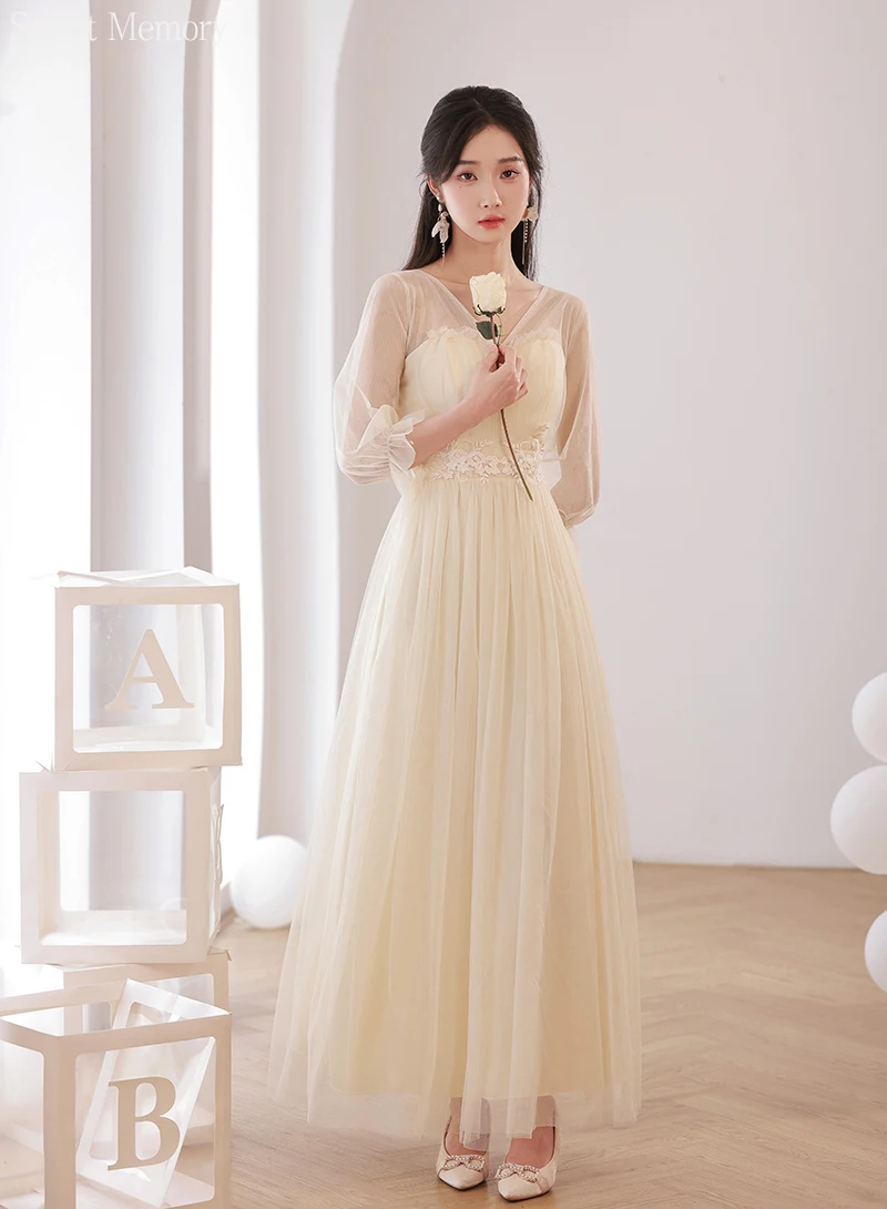 M58 Lilac Purple Champage Gray Bridesmaid Dresses Graduation Gown Women Girl Mesh Net Tulle Wedding Party Dress Elastic Back