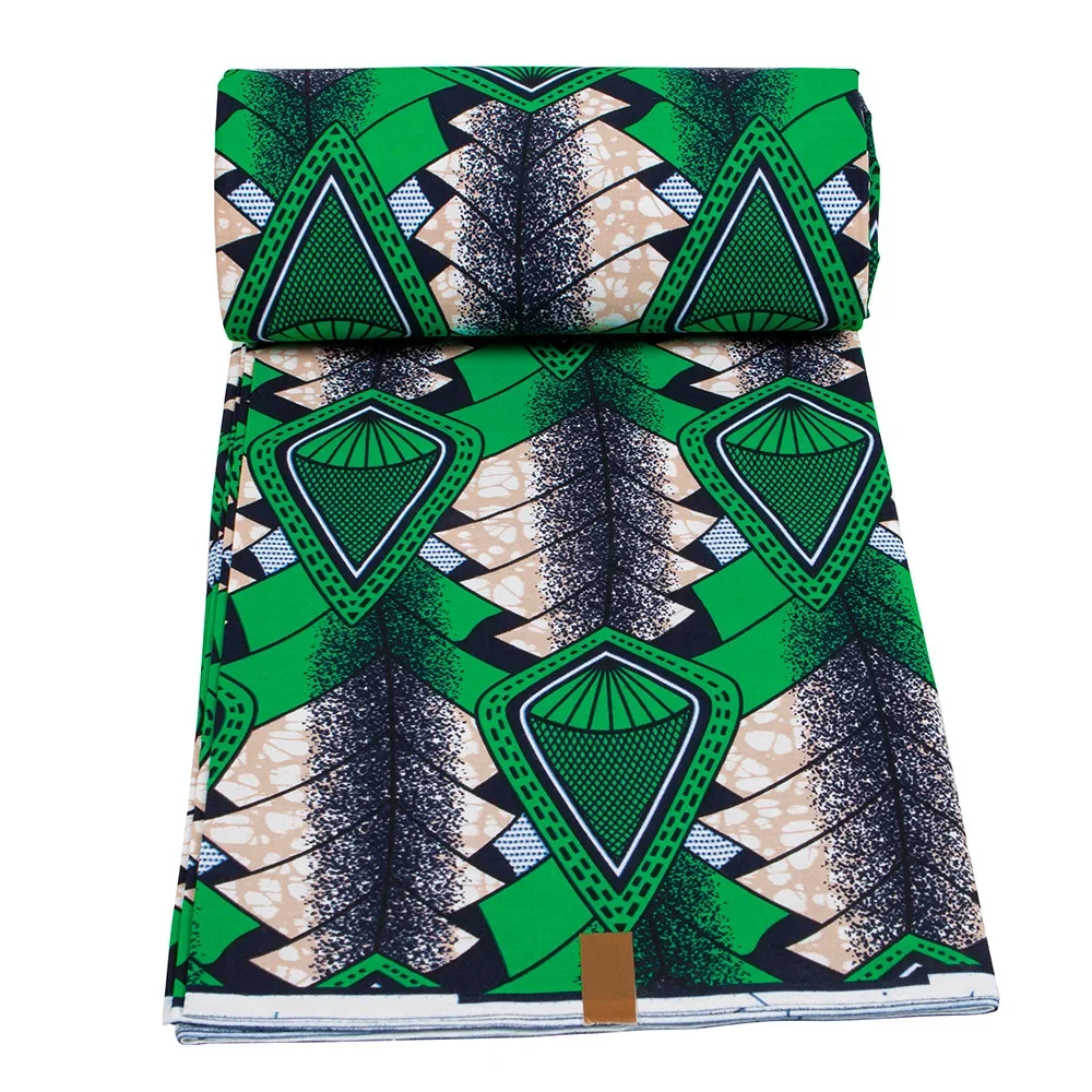 Ankara African green Geometric printed cotton wax printing Guaranteed Wax Patchwork Cotton Tissu High Quality for Dress