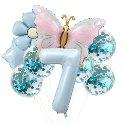 Pink Butterfly Foil Balloons for 5th Birthday and Party Decor (Blue 7)