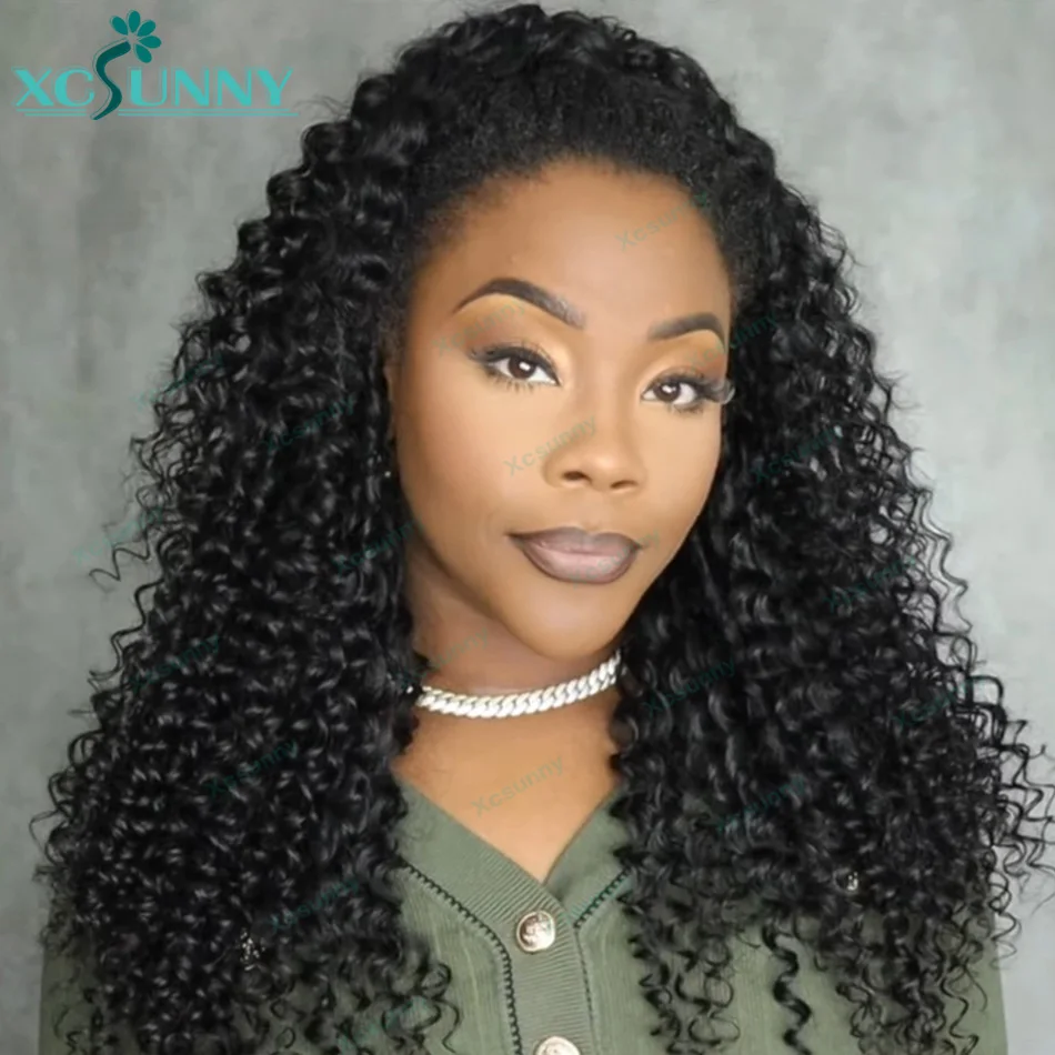 Knotless String Crochet Human Hair Extensions Kinky Curly Pre-Separated Invisible ...