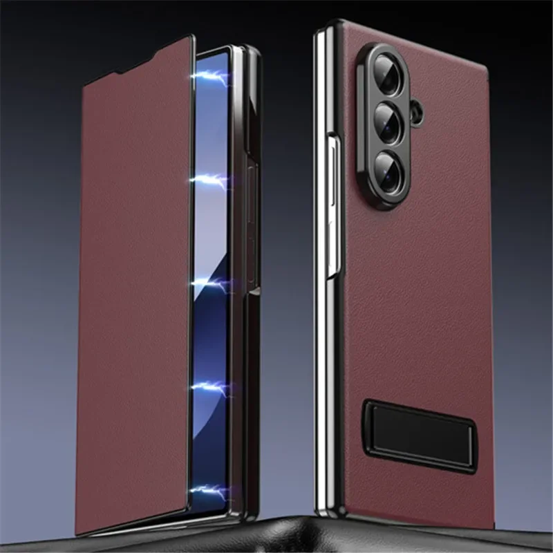 Leather Magnetic Flip Phone Case with Kickstand Holder - Elegant Book Cover Design