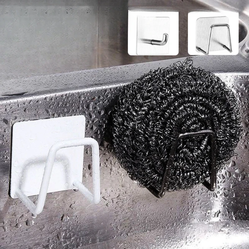 Kitchen Adhesive Stainless Steel Sponge Holder Waterproof Sink Sponge Drain Rack Shelf Kitchen Organizer and Storage Accessories