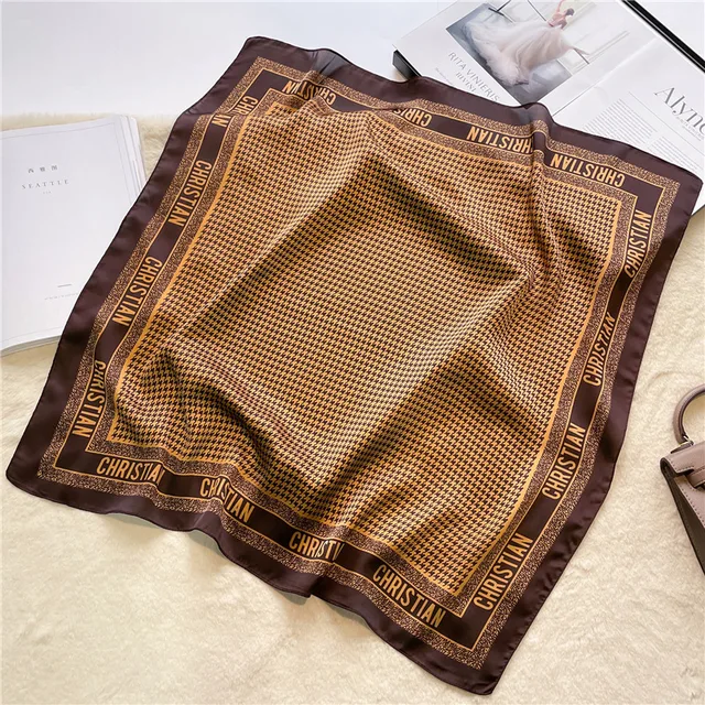 2022 Fashion Imitated Silk Scarf Ladies Outdoor Print Luxury Neck Hair Decorate Headband Scarf Outdoor Small Kerchief Soft Wrap 2