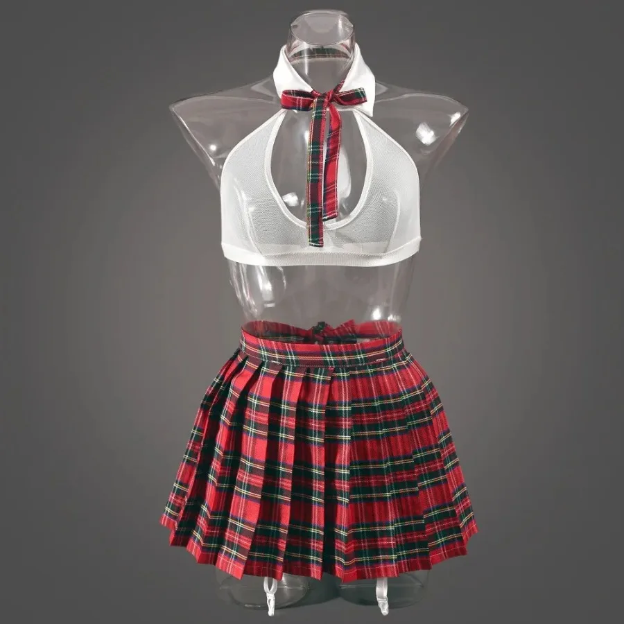 Lightweight costume lingerie with plaid pattern and feminine private styling appeal