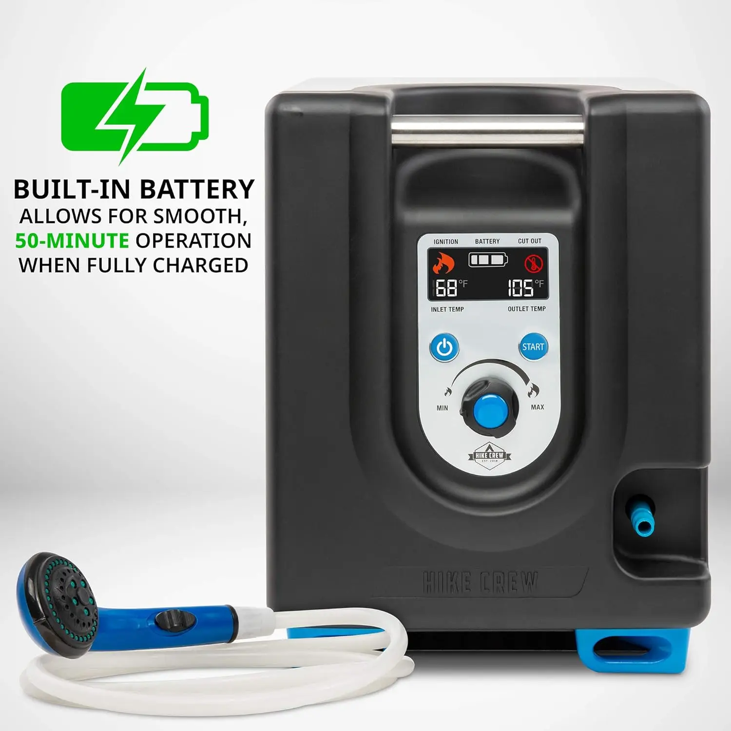 Portable Propane Water Heater & Shower Pump w/Built-in Battery Compact Outdoor Cleaning & Showering System w/LCD, Safety Shuto